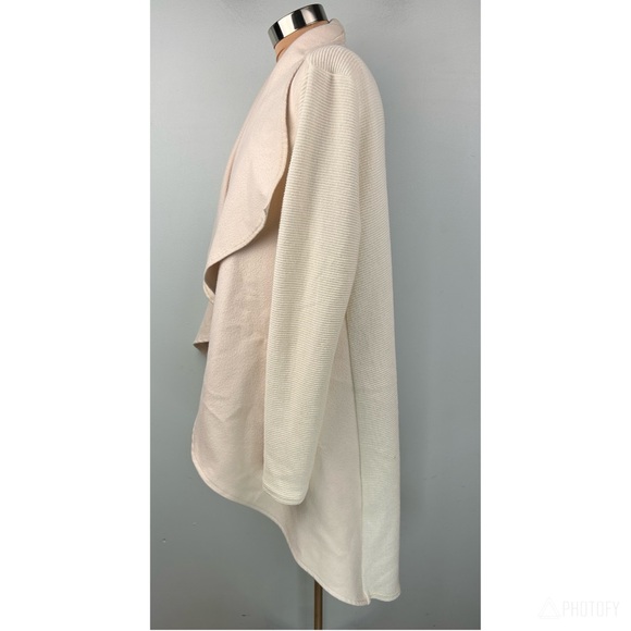 Drape Collar Coatigan Cardigan Jacket Ribbed Sleeves & Back Fleece Front Sz L - Picture 2 of 13